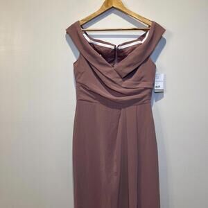 NWT Dessy Group Sz 10 Off The Should Floor Gown Dress‎ Bridesmaid Chiffon Matte
